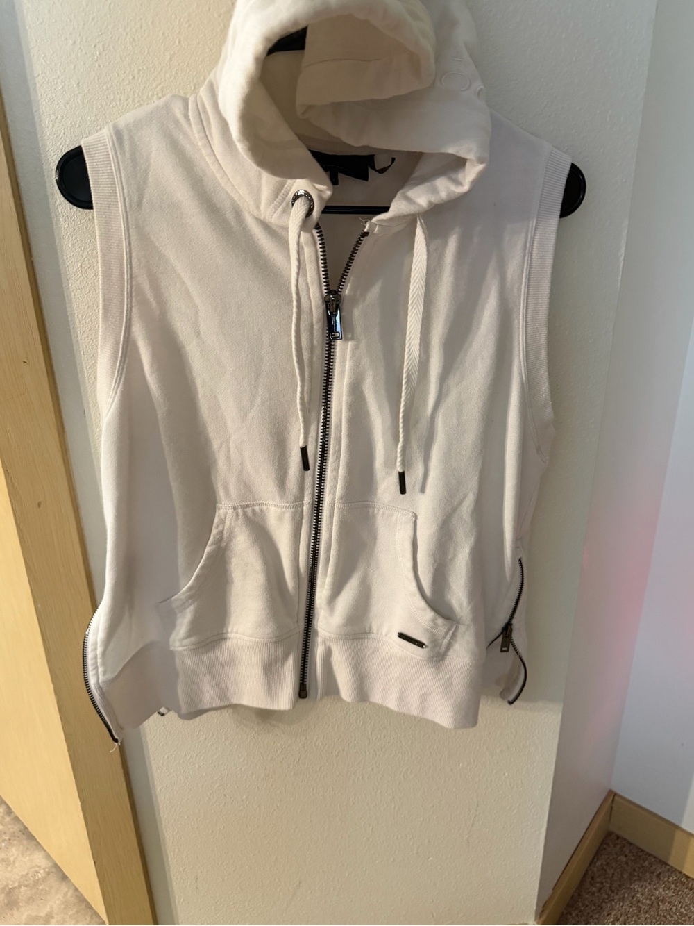 Donna Karan Ivory Sleeveless Zip Hoodie Vest
